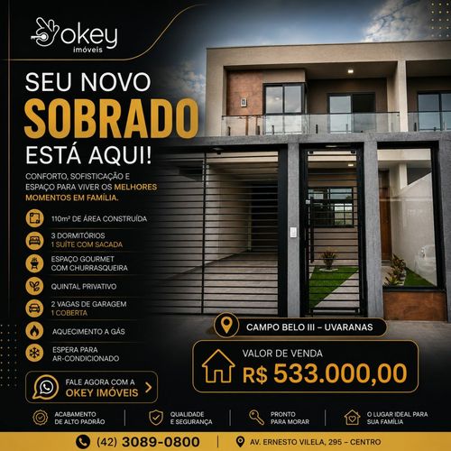 SOBRADO, 3 dormitórios